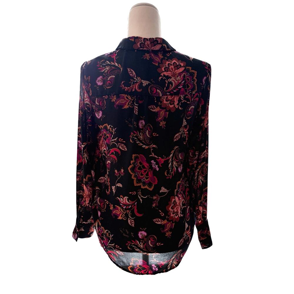 Liz Claiborne Women's Black & Pink Paisley Floral Long Sleeve Blouse, Size XS - Picture 4 of 12